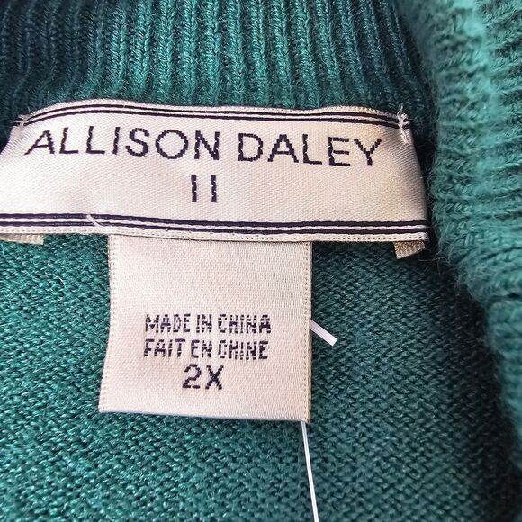 Nwt Allison Daley Green Sweater Sz 2x Pullover Office Casual Holiday Mock T0403 - Picture 6 of 10